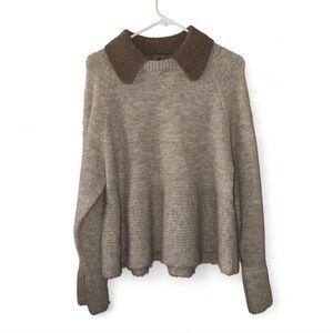 Cozy Two-Tone Brown Collared Knit Sweater